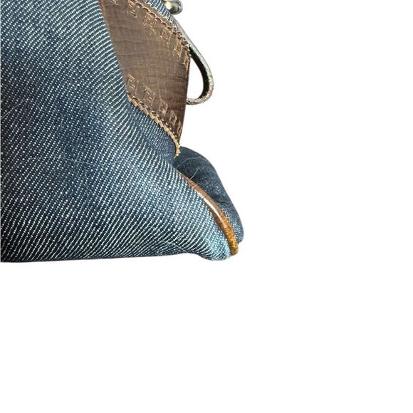 FENDI Blue Denim & Brown Leather Trim Etniko Bag Du Jour Shoulder Bag Auth - Picture 9 of 16